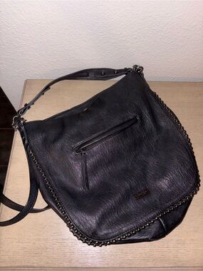 Jessica Simpson Black Leather Shoulder Hobo with Studded Trim